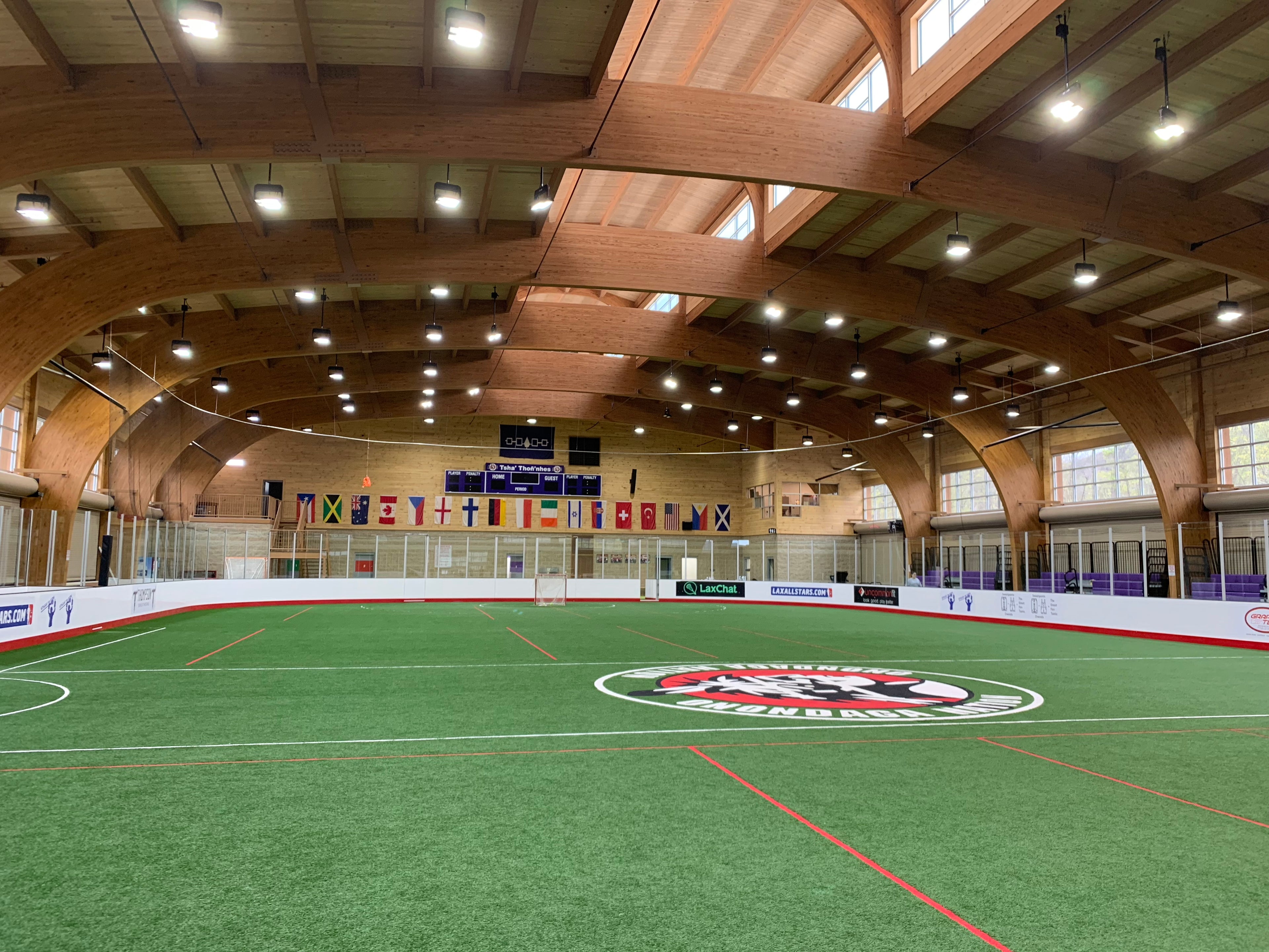 An indoor lacrosse field.